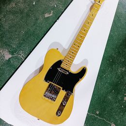 6 Strings Light Yellow Electric Guitar with Yellow Maple Fretboard Black Pickguard Customizable