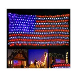 Led Strings 420 Leds American Flag String Lights United States 110V Waterproof Net Light For Yard Garden Festival Holiday Party Chri Otomg
