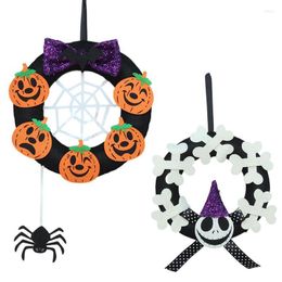 Decorative Flowers Halloween Hanging Wreath Rattan Circle Festive Ornament Door Hangers With Bow For Home Outdoor Wall