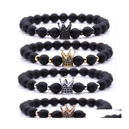 Charm Bracelets 8Mm Beads Charms Natural Stone Bracelets Zirconia Crown Stretch Fashion Bracelet Chakra Yoga Energy Bangles Unisex J Dhfjp