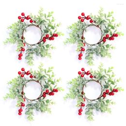 Candle Holders 4Pcs Mini Christmas Wreath With Red Berry Pine Merry Decoration Ring Garlands For Ornaments Decor