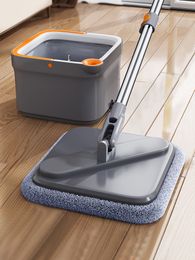 Mops Joybos Spin with Bucket Hand Free Squeeze Automatic Separation Flat Floor Cleaning Washable Microfiber Pads 221203