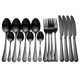 Dinnerware Sets SPKLIFEY Black Cutlery 16 Pcs Stainless Steel Cutlery Black Tableware Fork Spoon Fork Spoon Knife Set Dinnerware Set Dropshiping 221203