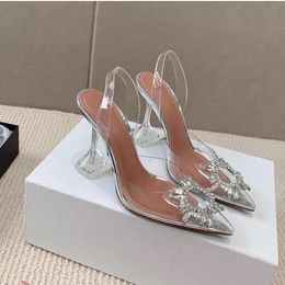 with box Fashion Designer Women Sandals Shining Sunflower Crystal Dress Shoes Cowhide Sole High heel Luxury and Beauty 9.5cm Party Slip on Womens Shoe