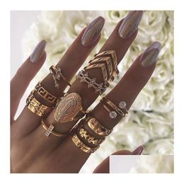 Band Rings 13Pcs/Set Fashion Ladies Gold Plated Finger Rings Retro Geometric Ring Set Woman Jewellery Drop Delivery 2021 Dh1Lw