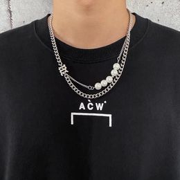 Ketten Doppelschicht Titan Stahl Imitation Perle Choker Halskette Für Frauen Männer Reflektierende Perlen Hiphop Rock Kpop Schmuck Zubehör