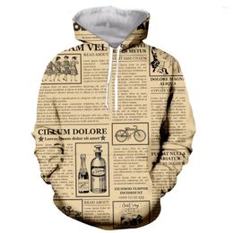 Men's Hoodies Vintage Old Spaper Funny Fashion Long Sleeves 3D Print Zipper/Hoodies/Sweatshirts/Jacket/Men/women Tops Drop