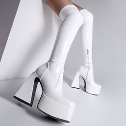 Big Size 43 Autumn Winter Thigh High Boots Square Toe High Heels Platform Over The Knee Boots Women Sexy Party Shoes For Women