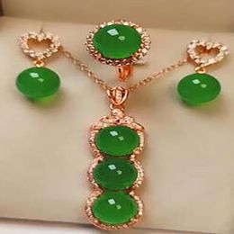 Charming Women Jewellery With Zircon Rose Gold Green Jade Pendant Necklace