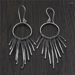 Dangle Earrings Real 925 Sterling Silver Ethnic Drop Twisted Tassels Thai Retro Style Fine Jewelry Free Ship