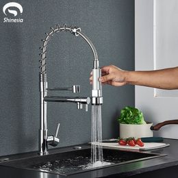 Kitchen Faucets Shinesia Chrome Finished Pull Out Spring Faucet Swivel Spout Vessel Sink Mixer Tap and Cold 221203