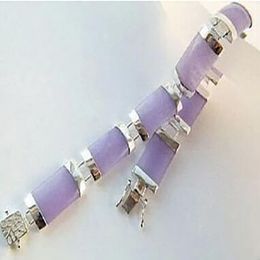 Pretty New Natural Purple stone 925 Sterling Silver Fortune Luck Link Bracelet