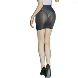 Skirts Oil Glossy High Waist Transparent Pencil Skirt Sexy Fantasy Micro Mini See Through Package Hip Jupe Faldas Clubwear