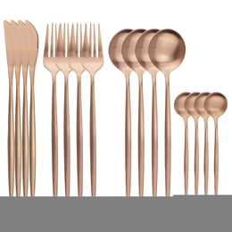 Dinnerware Sets 16Pcs Rose Gold Cutlery Knife Fork Coffee Spoons Stainless Steel Tableware Western Kitchen Silverware 221203