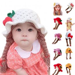 Hats Baby Girls Braided Wig Woollen Yarn Knitted Hat Sunflower Cherry Caps Po Prop