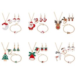 UPS Christmas Gift Christmas Series Santa Claus Elk Bell Decorations Earrings Ring Necklace Bracelet Four-piece Set Ornaments