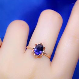 Cluster Rings 585 Purple Gold Plated 14K Rose Inlaid Sapphire Flower For Women Open Elegant High End Engagement Party Jewelry