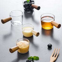 Herb Spice Tools Multifunctional Glass Taste Dish Mini Coffee Milk Cup Sauce Dish With Wood Handle Glass Sauce Vinegar Plate Dispenser Tableware 221203