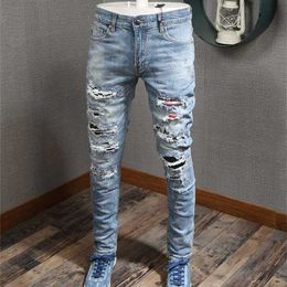 Jeans da uomo Toppe Dettaglio Biker Fit Uomo Slim Moto per uomo Vintage Distressed Denim Jean Pantsm955bshl