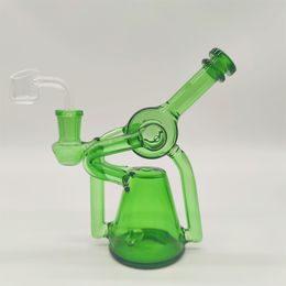 2022 6 Inç Yeşil İkiz Tüp Cam Su Borusu Bong Dabber Rig Recycler Bongs Duman Boruları Düzenli Kase ABD Depo ile 14.4mm Dişi Ortak