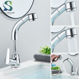 Bathroom Sink Faucets Black Basin Pull Out Spout Single Handle Cold Mixer Taps Lift Up and Down Kitchen 221203
