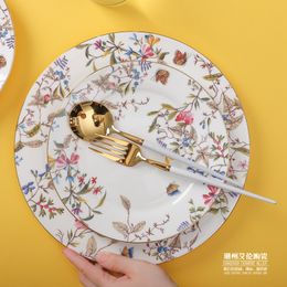 Dinnerware Sets High grade gold Bone China European style household tableware bowl plate dish Western food plate dessert plate set ceramic rice 221203