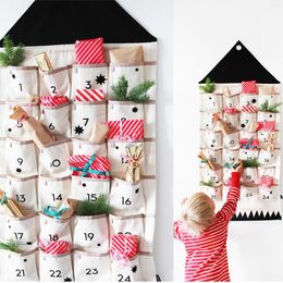 Storage Boxes 24 Pockets Fabric Christmas Calendar To Hanging Xmas Ornaments Party Advent Drawstring Bags Embellishments Pendant