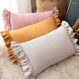 Pillow Solid Covers Decorative Cover With Ruffles Velvet For Living Room Lumbar Case Home Decor