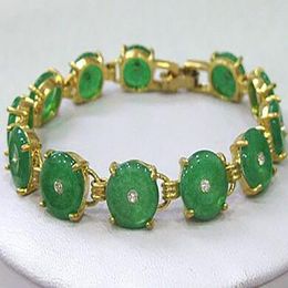 wholesale chinese 18kgp/silver plated inlay green stone AAA 7.5" Bracelet