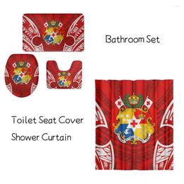 Bath Accessory Set TOADDMOS Tonga Polynesian Design Bathroom Toilet Seat Cover & Shower Curtain Mat Flannel Absorbent Non Slip Doormat