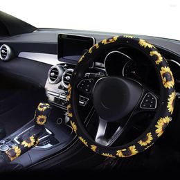 Steering Wheel Covers 3Pcs Cover Sunflower Print Parts Accessories Car Interior