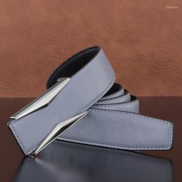 Belts High Quality Fashion Light Gray Slide Buckle Personality Men Genuine Leather Young Leisure Ceinture Homme