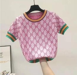 New Korean Women's Knits Short Sleeve Women Sweaters Summer 2022 Elegant O Neck Beading Flower Knitted Tops Female Pullover Jumper Clothes