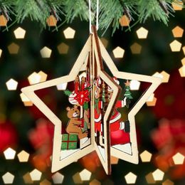 Christmas Decorations Year 2D 3D Ornament Wooden Hanging Pendants Star Xmas Tree Bell For Home Navidad Kids Crafts