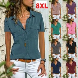 Camisetas para hombres s-8xl blusas de mujer botón de estilo básico camisa de manga corta de verano damas delgada talla planta tops elegantes