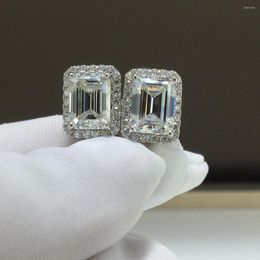 Stud Earrings Classic 925 Sterling Silver Total 4 Ct Brilliant Cut Pass Diamond D Color Emerald Moissanite Women Jewelry