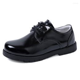 Flat Shoes Boys Leather Black Spring And Autumn Single Primary School Students Campus Lace 4 Show Children's