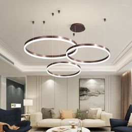 Pendant Lamps Modern Round Ring Led Lamp Dimmable Gold For Bedroom Living Dining Room Chandelier Home Decor Lighting Lusters Luminaire