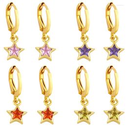 Hoop Earrings 1 Pair Shiny Pentagram Star Crystal Zircon Dangle Gold Color Small Hoops Piercing Earring For Women Fine Jewelry Gifts