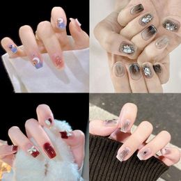 False Nails 24pcs Press On Full Cover Crystal Moon Star Fake Short Square French