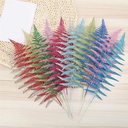 Decorative Flowers 5pcs Christmas Tree Decoration Leaf Fashion Glitter Leaves Flower Party Wedding Supplies Year Gifts