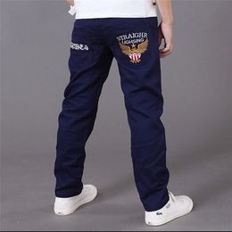 Jeans Autumn Blue Letters Big Kids for A Boys Trousers Casual Elastic Waist Long Pencil Pants 4-16T Children's Clothes 221203