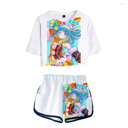 Women's Tracksuits Harajuku Usada Pekora Manga Girl 3D Print Short Sleeve Sexy Shorts Lovely T-shirts Dew Navel Pretty Suits Two Piece Set