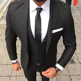 Black Business Men Suits for Wedding Groom Tuxedos Latest Style Notched Lapel Slim Fit Three Piece Jacket Pants Vest Blazer