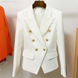 Damenanzüge Blazer Top Qualität Weiße Frauen Schlanke Elegante Jacke Passende Metalllöwenknöpfe Zweireiher Femme 220303uktk