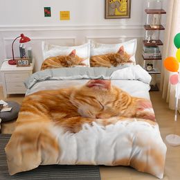 Bedding sets Lovely Pet Cat Bedding Set King Queen Double Size Animal Funny Cat Print Duvet Cover Set Microfiber Comforter Cover Room Decor 221208