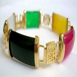 NEW Natural Mix Colors stone 18KGP Fortune Longevity Luck Link Bracelet