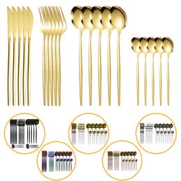 Dinnerware Sets 20pcs Gold Dinnerware Set Stainless Steel Cutlery Set Mirror Silverware Knife Fork Spoon Tableware Flatware Set Dishwasher Safe 221203