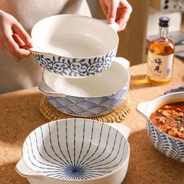 Soup Stock Pots 9 Inch Japanese Goodlooking Soup Bowls Household Ceramic Noodle Bowl with Handle Salad Pasta Bowl Kitchen Tableware 2000ML 221203