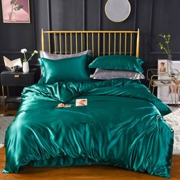 Bedding sets High Quality Rayon Satin Duvet Cover Set Queen End Solid Home Luxury King Size Double Blanket Quilt Covers 221206